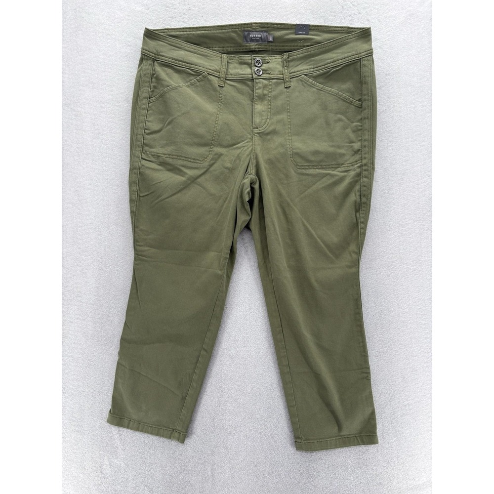 Torrid Crop Aviator Skinny Twill Pants Womens 18 Green Stretch Mid Rise Casual